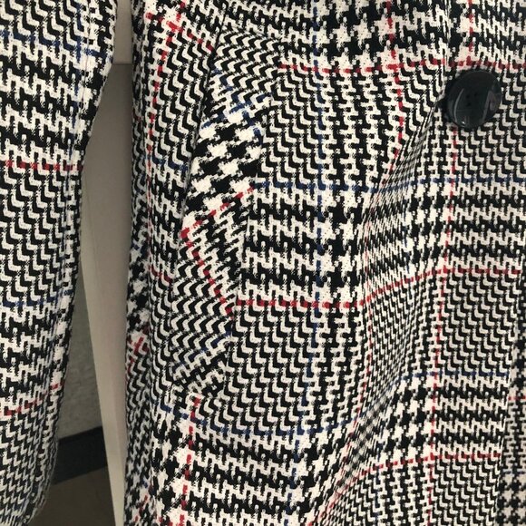 Sigrid Olsen New Fusion Plaid 2 Button Notch Collar Coat Blk White Red Sz 12 NWT - Picture 6 of 15
